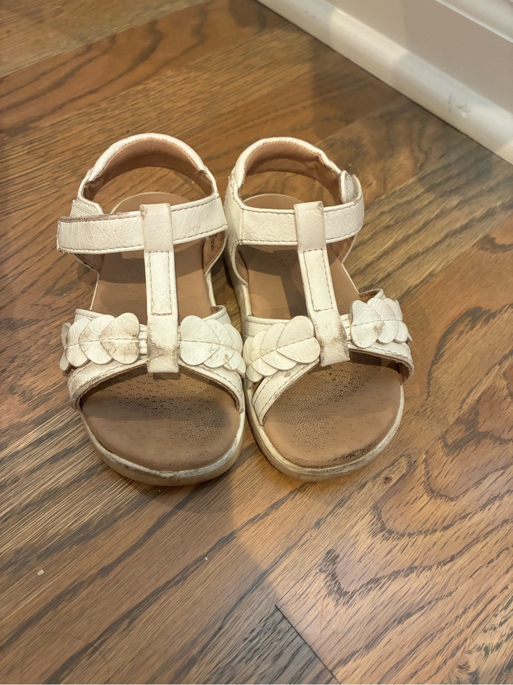 Kids Cream Braided T-Strap Sandals